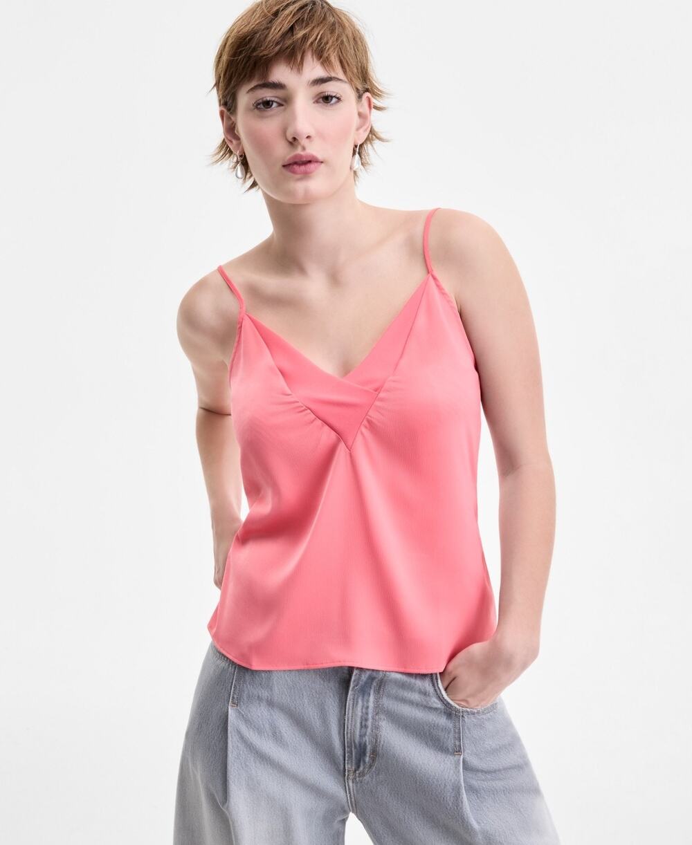 Hugo Boss Orange Label Lightly Textured Crossover V-Neck Camisole Top Pink 4